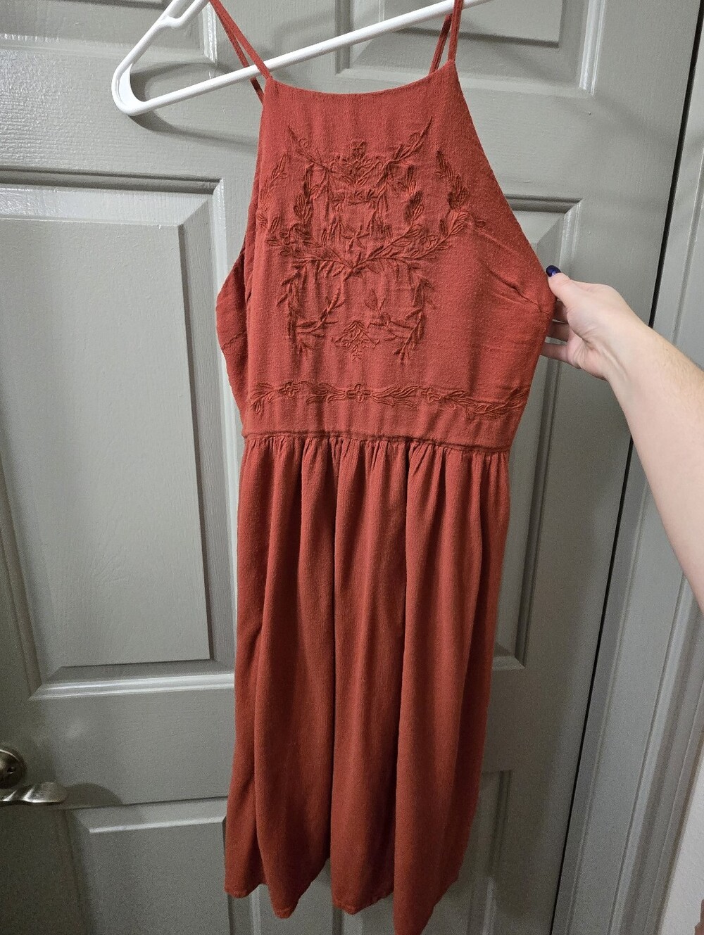Embroidered Terracotta Halter-neck Dress